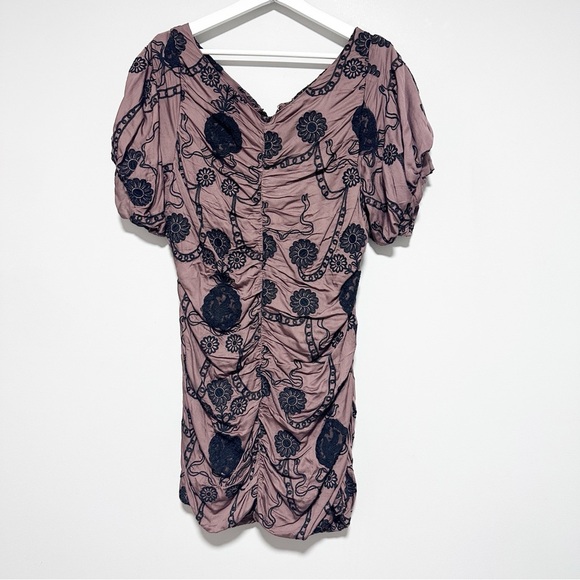 NWT Free People Ruched Women's Mini Dress with Floral Embroidery size L - Picture 4 of 13